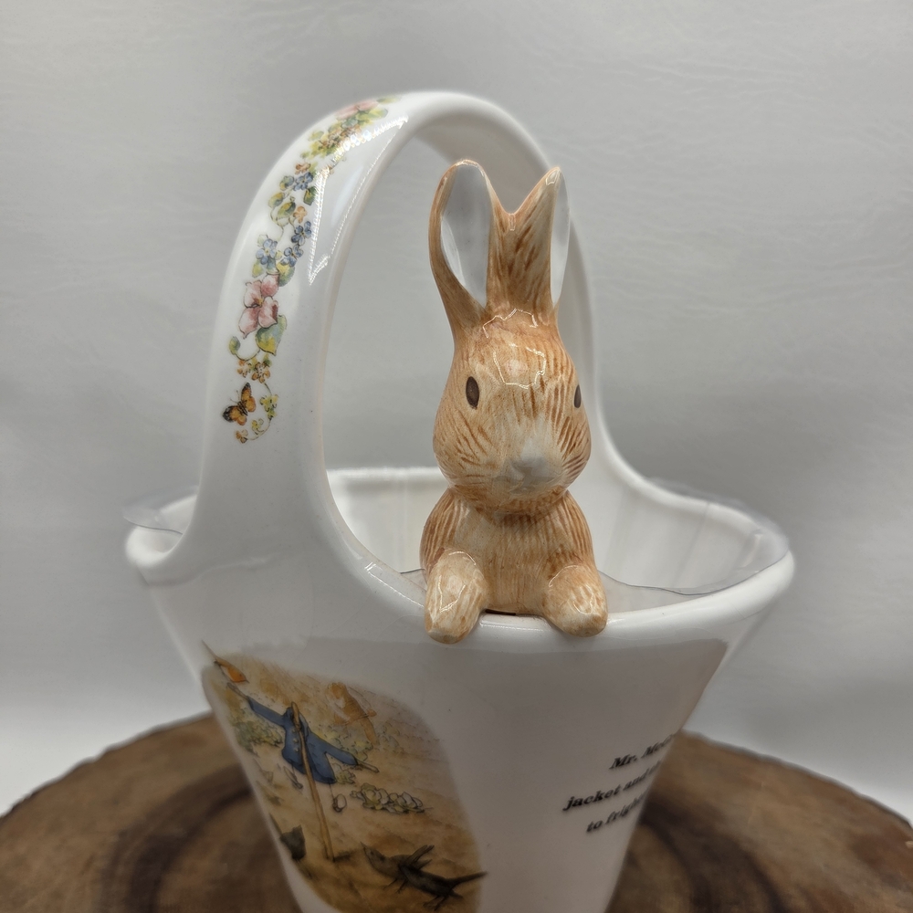 Floral Ceramic Basket with Bunny Accent